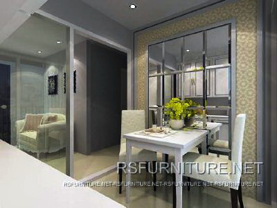 คอนโด Mayfair ตกแต่งภายใน สีขาว บิ้วอิน ห้องนอน ห้องนั่งเล่น 7